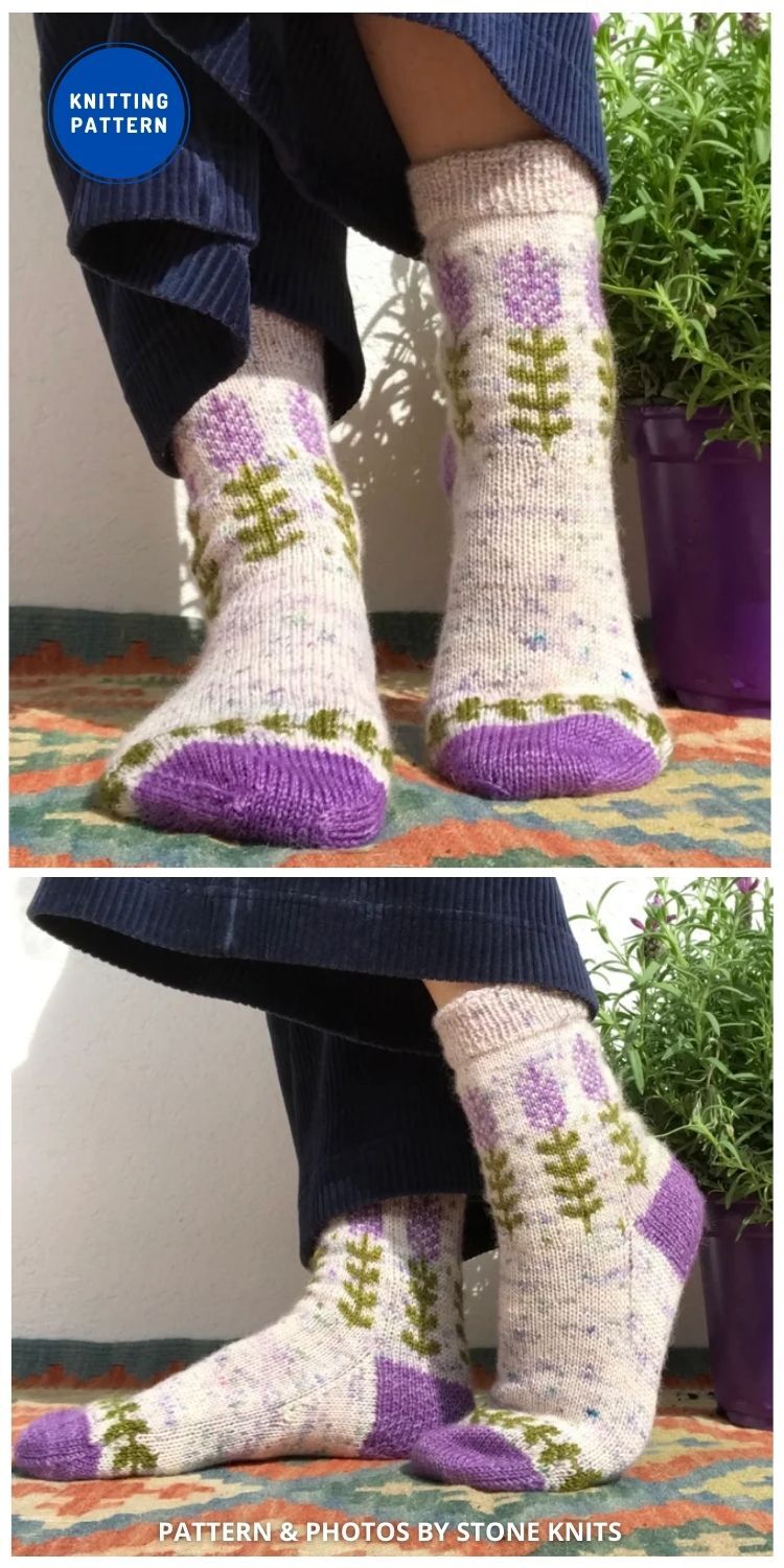 Blooming Lavender Socks - 8 Cozy Knitted Socks Patterns For Winter
