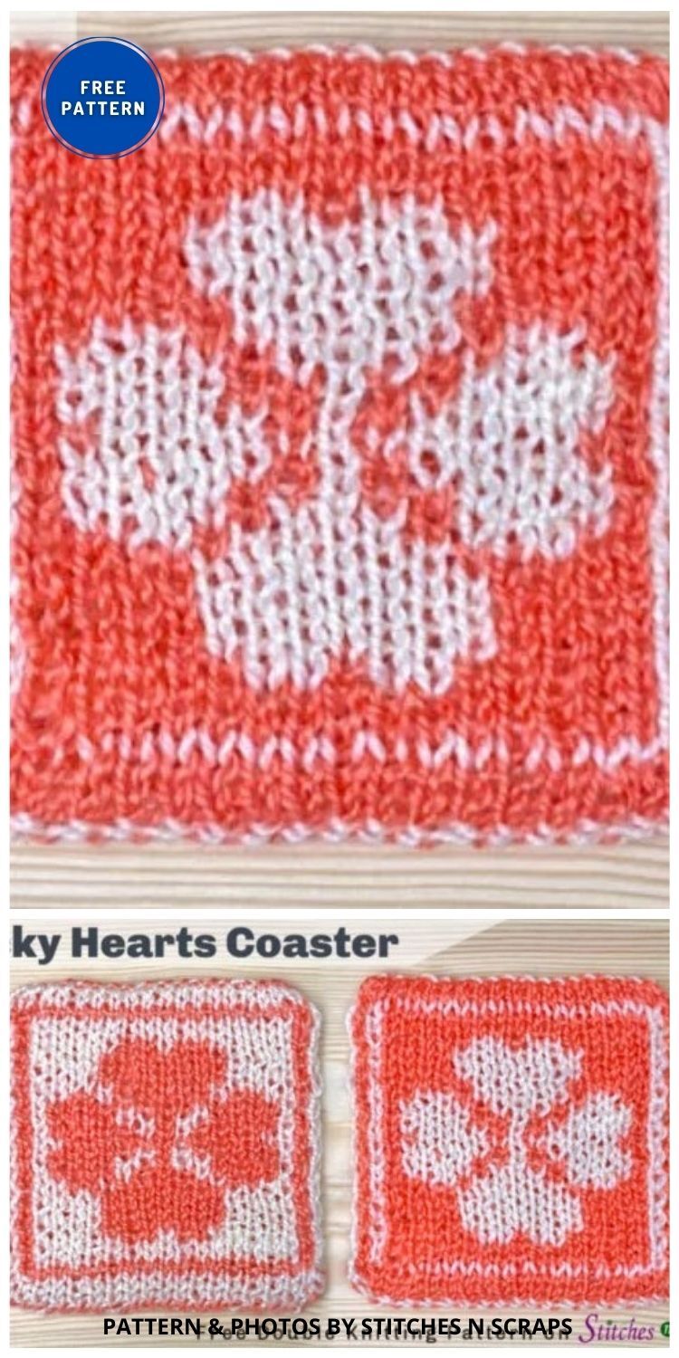 Lucky Hearts Coaster - 9 Free Easy Knitted Coaster Patterns