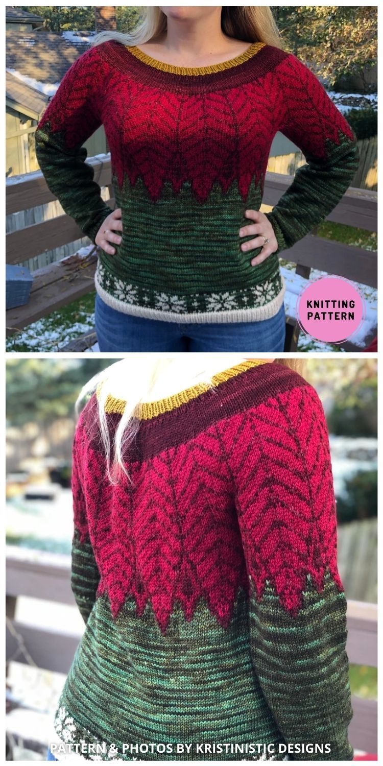 Poinsettia Sweater - 8 Beautiful Knitted Graphic Sweater Patterns