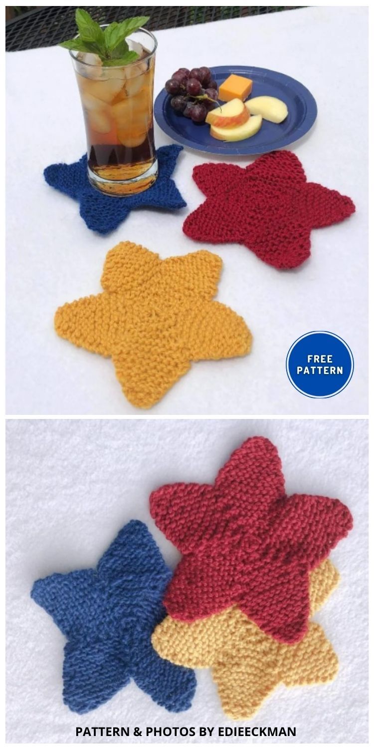 Star Coasters - 9 Free Easy Knitted Coaster Patterns
