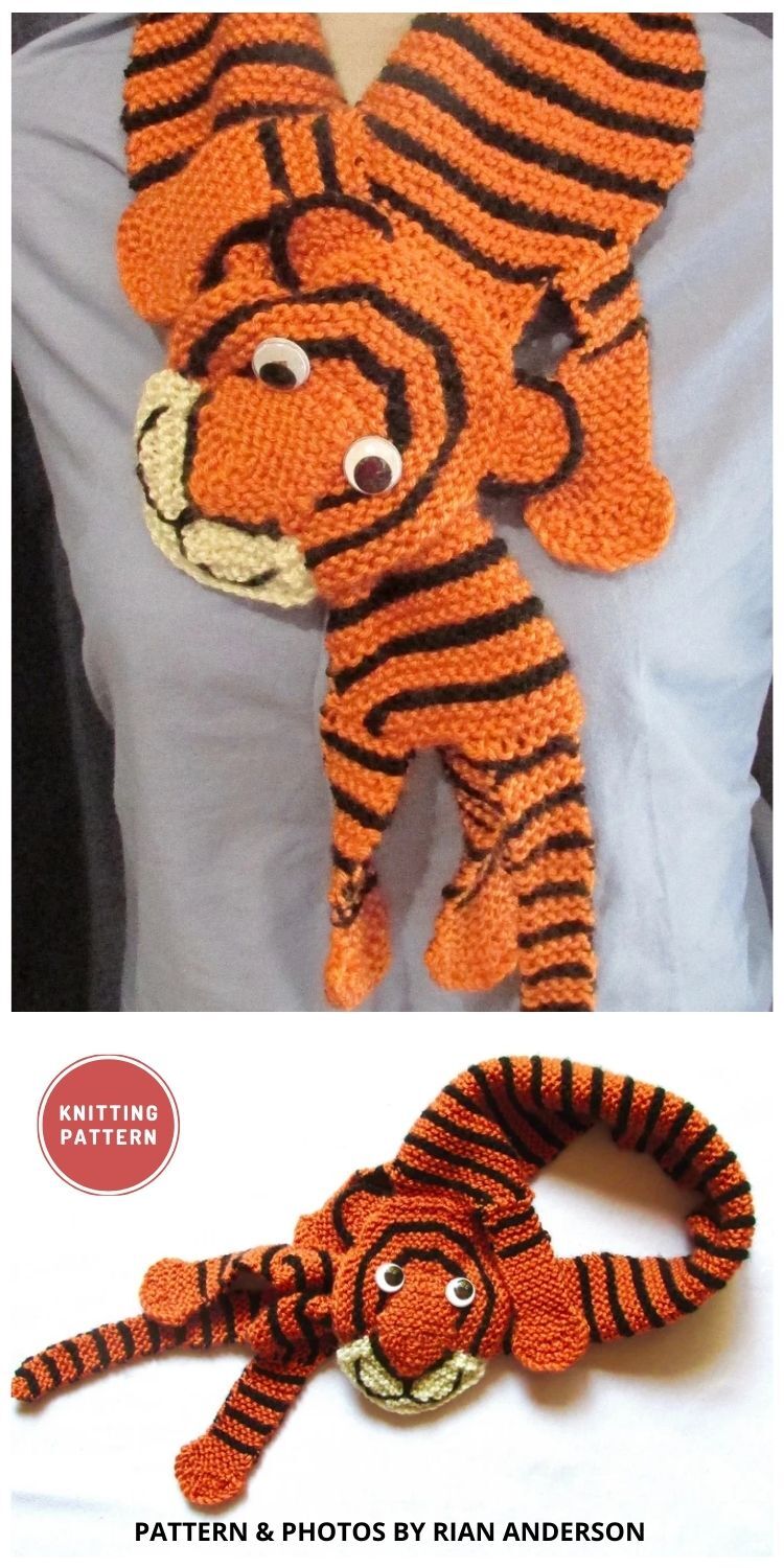 Tiger Scarf - 8 Cute Knitted Animal Scarf Patterns