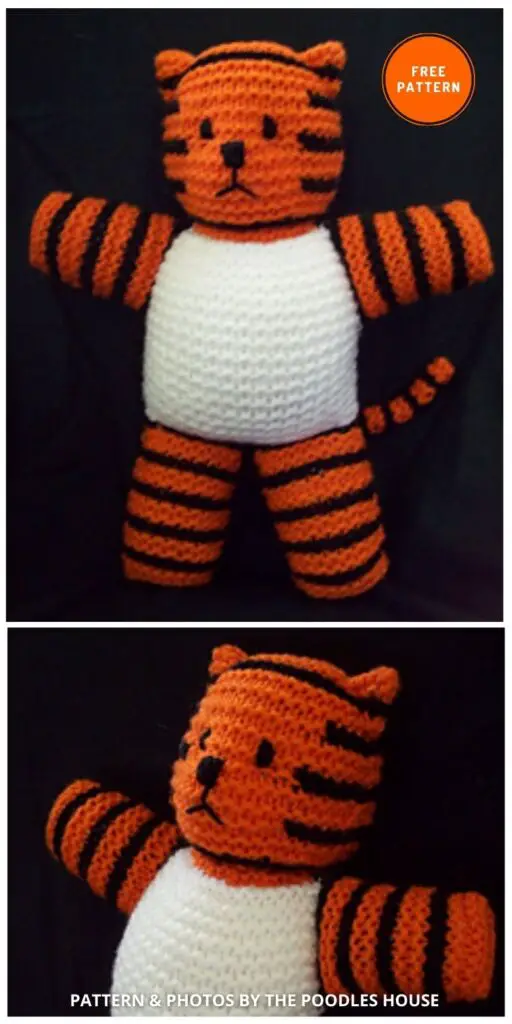Tiger in Garter Stitch - 7 Cute Knitted Tiger Toy Patterns Ideas