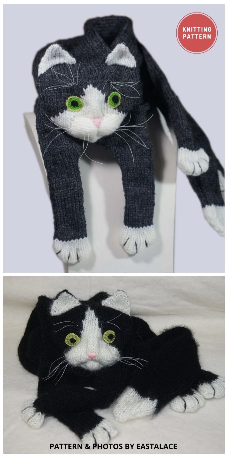 Tuxedo Cat Knitting Scarf Pattern - 8 Cute Knitted Animal Scarf Patterns