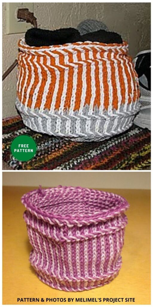 Twined Basket in Blue -8 Free Knitted Basket Patterns For Your Home