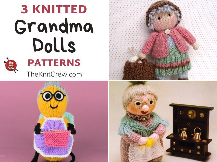 3 Knitted Grandma Doll Patterns FB POSTER