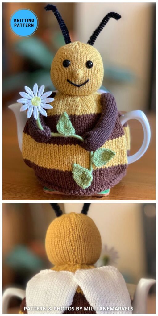 Bee Happy Tea Cosy - 8 Knitted Tea Cozy Patterns To Make
