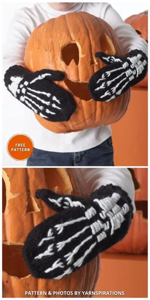 Bernat Skeleton Mittens - 8 Creepy Knitted Halloween Mitten Patterns