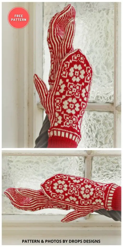 Christmas Rose - 9 Free Knitted Christmas Mitten Patterns