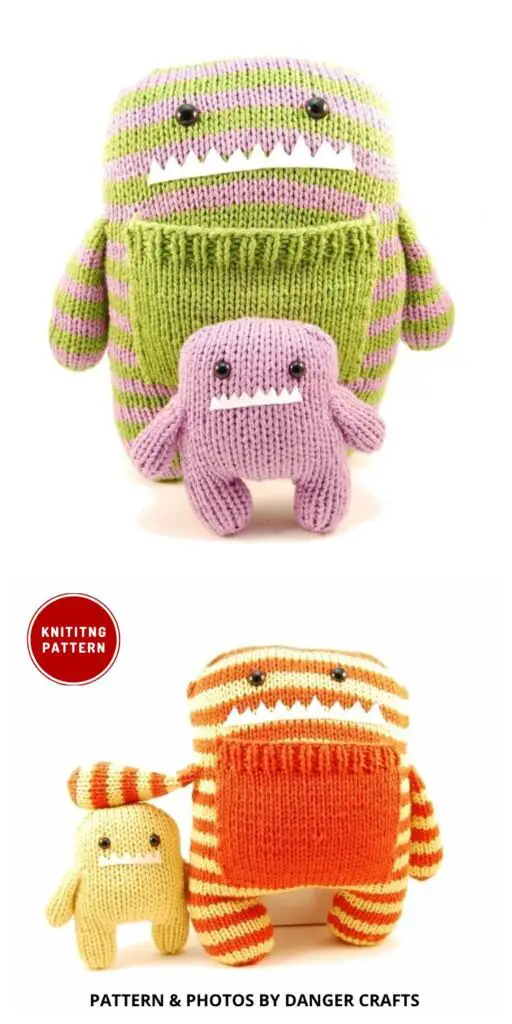 Daphne and Delilah the Momma and Baby Monster - 8 Spooky Knitted Monster Toy Patterns For Halloween