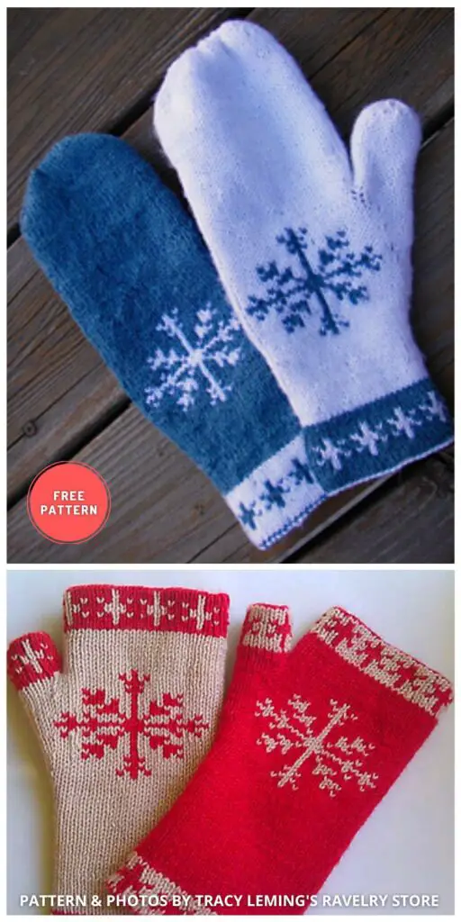 Doubleknit Snowflake Fingerless Gloves - 9 Free Knitted Christmas Mitten Patterns