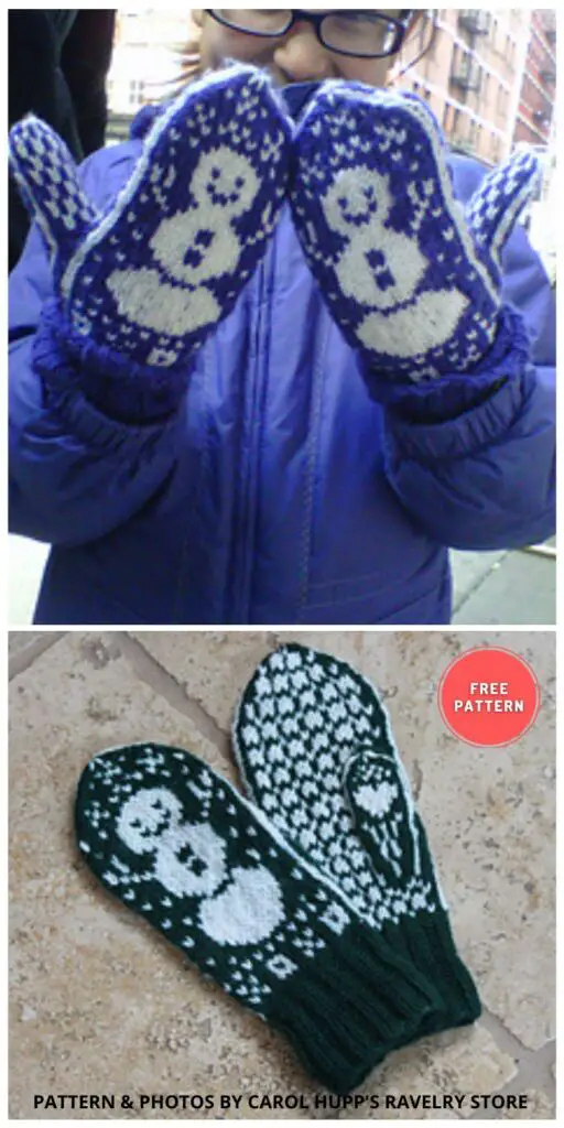 Snowman Mittens - 9 Free Knitted Christmas Mitten Patterns