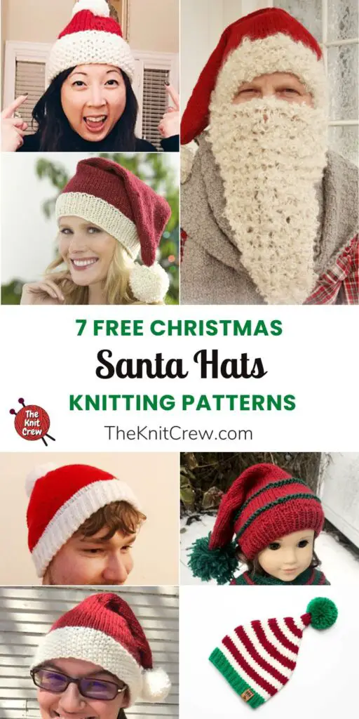 7 Free Christmas Santa Hat Knitting Patterns PIN 1