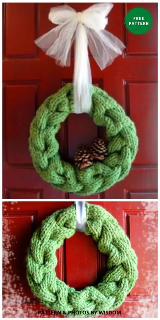 Cable Vision Wreath - 7 Free Knitted Christmas Wreath Patterns