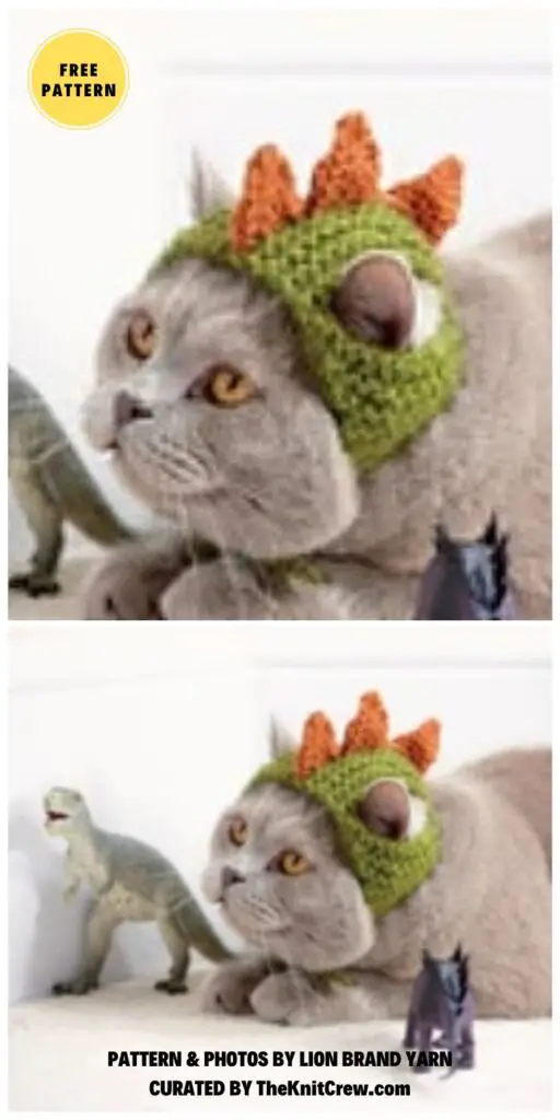 Cats In Hats - Dinosaur - 6 Free Knitted Cat Hat Patterns