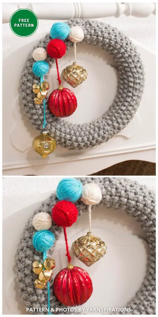 Red Heart Be Merry Knit Wreath - 7 Free Knitted Christmas Wreath Patterns