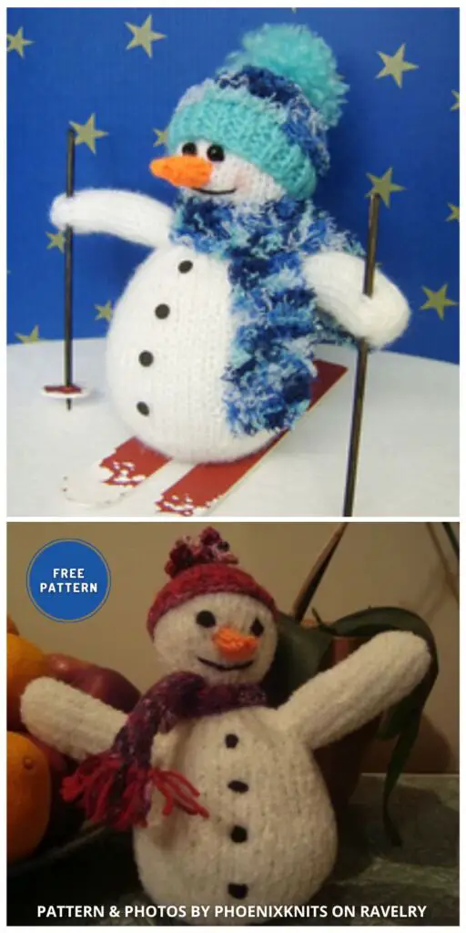 Samuel the Skiing Snowman - 6 Knitted Snowman Home Decor Patterns