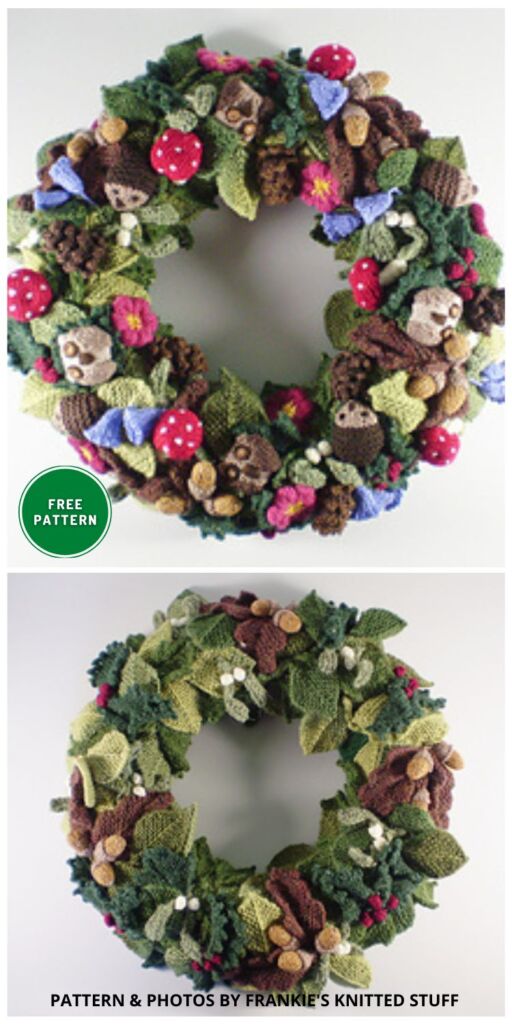 Woodland Wreath, Mistletoe - 7 Free Knitted Christmas Wreath Patterns