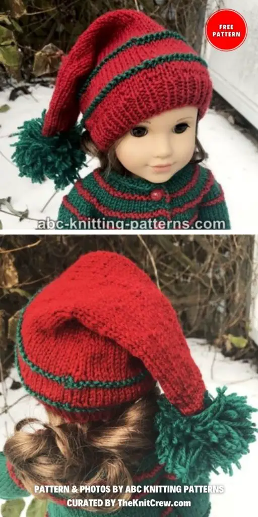 American Girl Doll Santa's Helper Stocking Cap - 7 Free Christmas Santa Hat Knitting Patterns - The Knit Crew