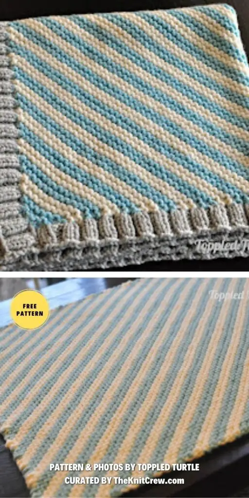 Bias Striped Knit Baby Blanket - 6 Free Knitted Stripes Blanket Patterns