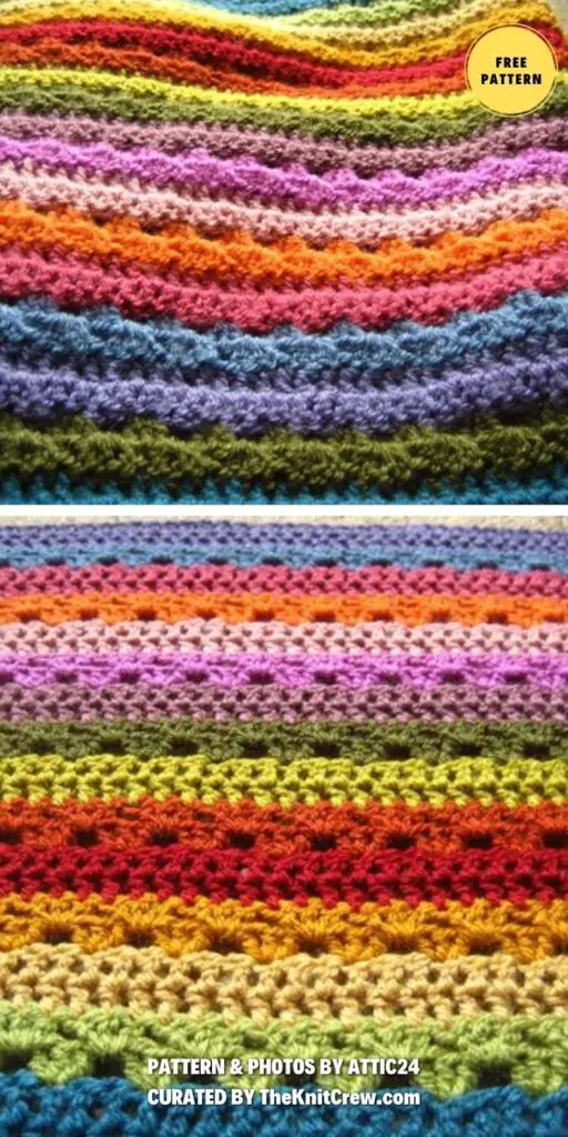 Cosy Stripe Blanket - 6 Free Knitted Stripes Blanket Patterns
