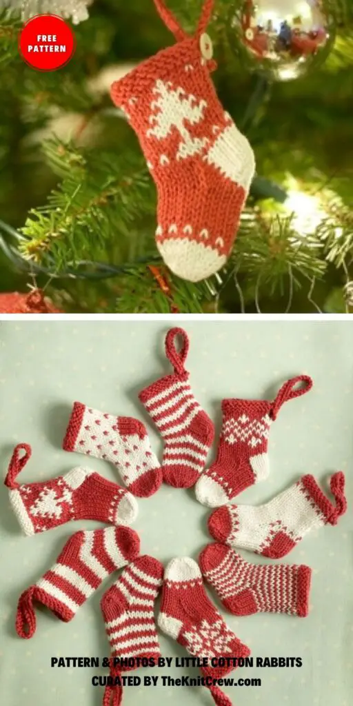 Knitted Mini Christmas Stockings - 6 Free Knitted Christmas Garland Patterns
