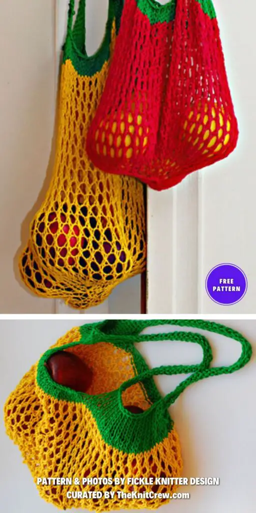 Lemon and Strawberry Bag Market Duo - 6 Free Stylish Market Bag Knitting Patterns