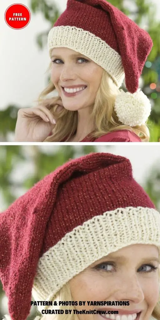Red Heart Knit Santa Hat - 7 Free Christmas Santa Hat Knitting Patterns - The Knit Crew