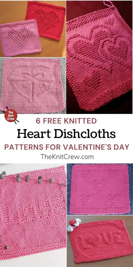 6 Free Knitted Heart Dishcloth Patterns For Valentine's Day PIN 1