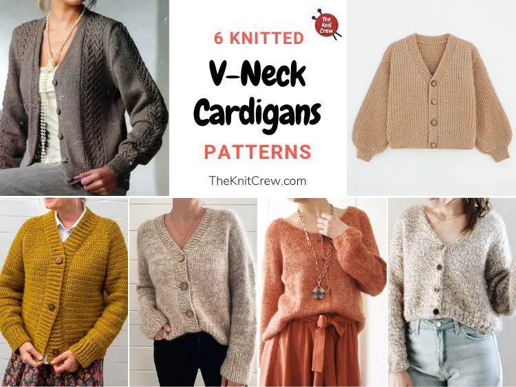 6 Knitted V-Neck Cardigan Patterns FB POSTER