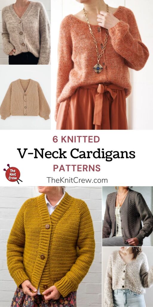 6 Knitted V-Neck Cardigan Patterns PIN 1