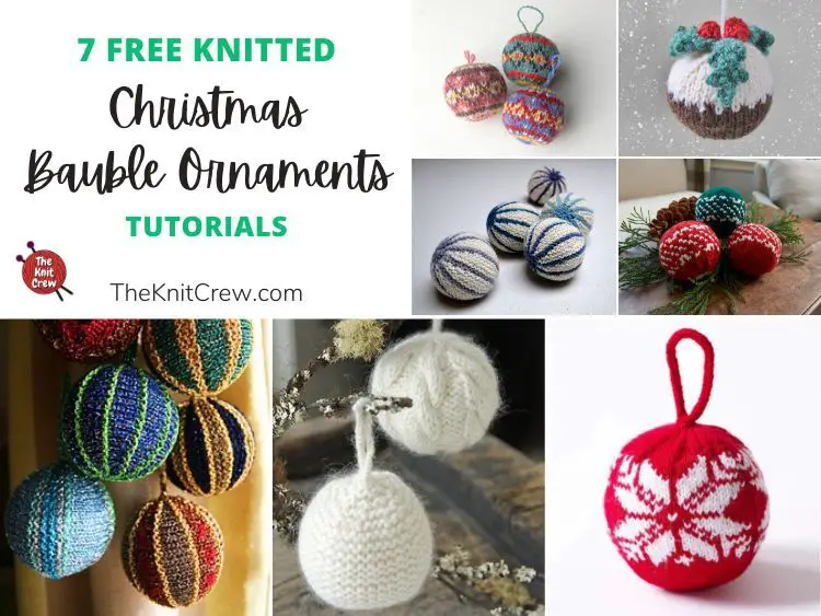 7 Free Knitted Christmas Bauble Ornament Patterns FB POSTER