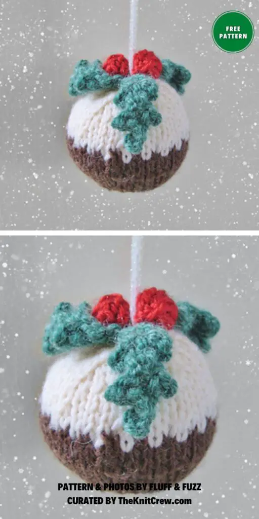 Christmas Pudding Bauble - 7 Free Knitted Christmas Bauble Ornament Patterns