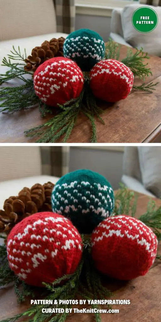 Red Heart Nordic Holiday Balls - 7 Free Knitted Christmas Bauble Ornament Patterns