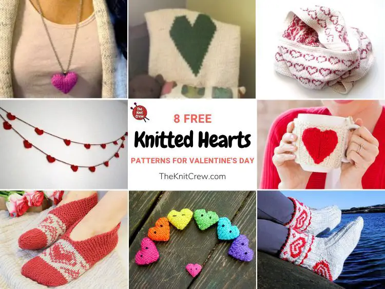 8 Free Knitted Heart Patterns For Valentine's Day FB POSTER