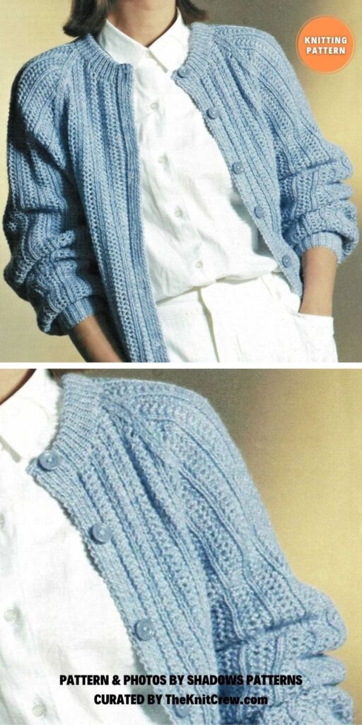 Cardigan with Round Neck and Raglan Sleeves - 7 Knitted Raglan Sleeve Cardigan Patterns