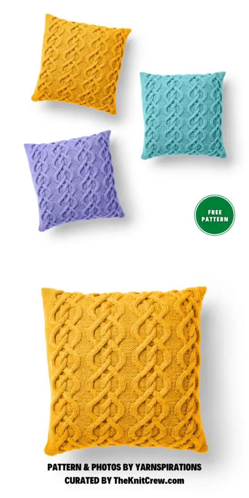 Caron Cable Knit Pillow, Sunflower - 7 Free Knitted Pillow And Cushion Patterns