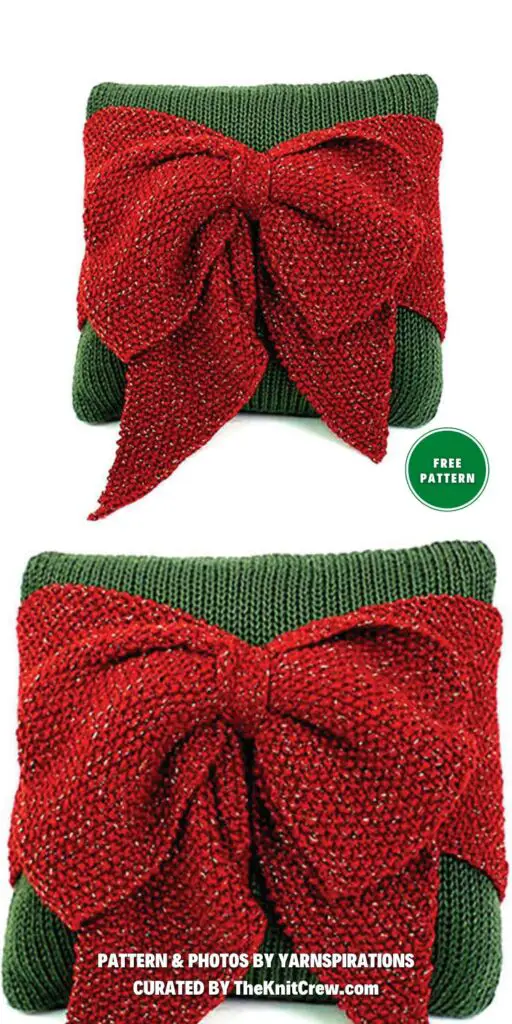 Caron Christmas Bow Pillow - 7 Free Knitted Pillow And Cushion Patterns