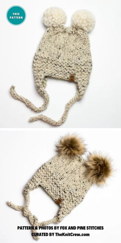 Double Pompom Ear Flaps Aviator Hat - 6 Free Knitted Ear Flap Hat Patterns