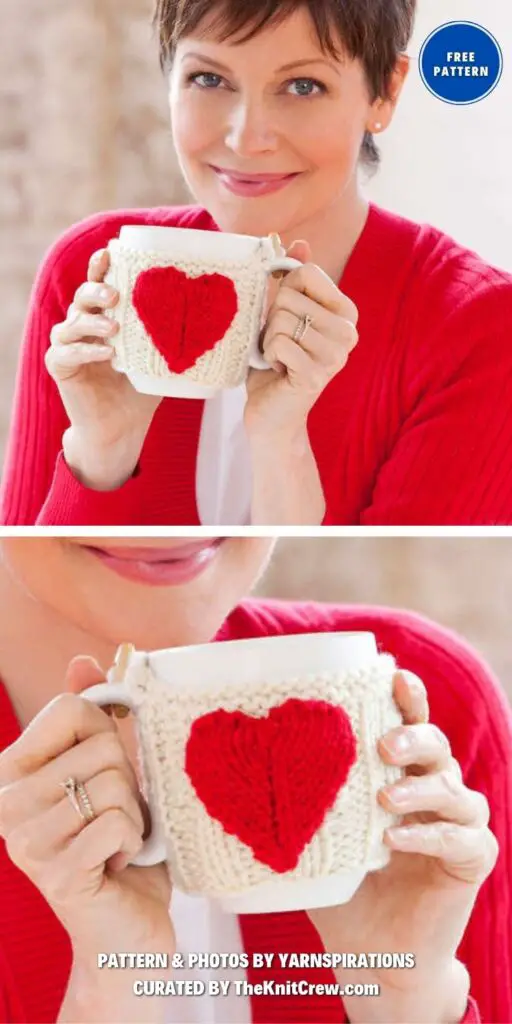 Red Heart Valentine Mug Hug - 8 Free Knitted Heart Patterns For Valentine's Day