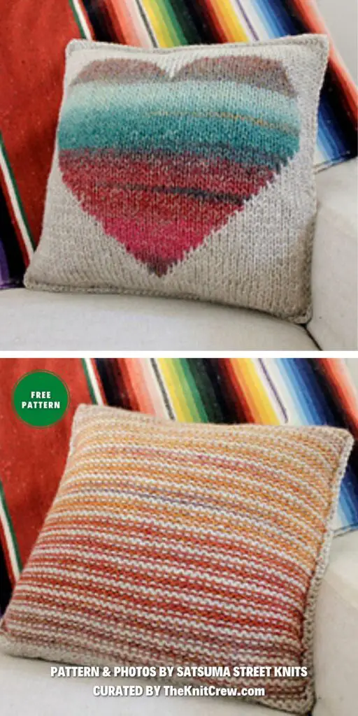 Watercolor Heart Pillow - 7 Free Knitted Pillow And Cushion Patterns