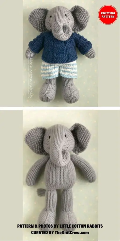 Elephant Toy Knitting Pattern - 8 Cute Knitted Elephant Toy Patterns