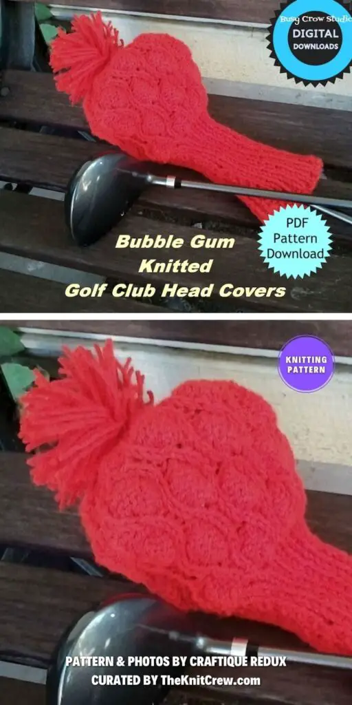 Knitted Bubble Gum Golf Club Covers - 7 Easy Knitted Golf Club Cover Patterns