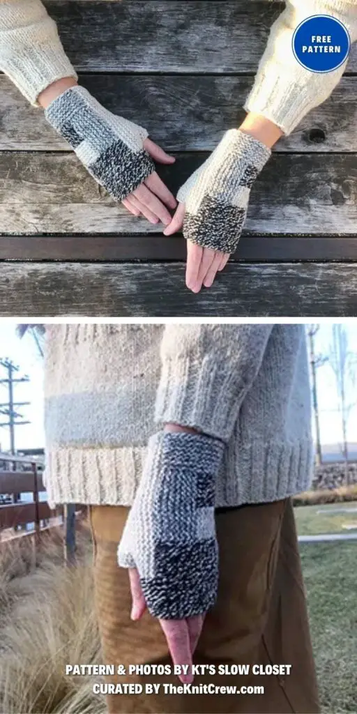 Log Cabin Mitts - 8 Free Knitted Fingerless Gloves Patterns