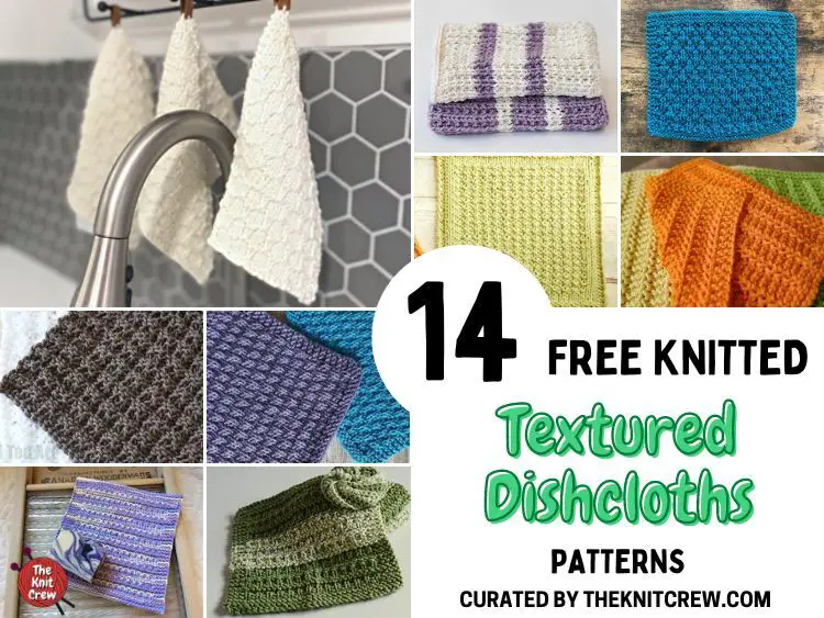 14 Free Knitted Textured Dishcloth Patterns - Facebook Poster