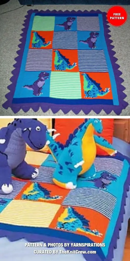 Dinosaurs Blanket - 7 Knitted Dinosaur Blanket Patterns For Kids