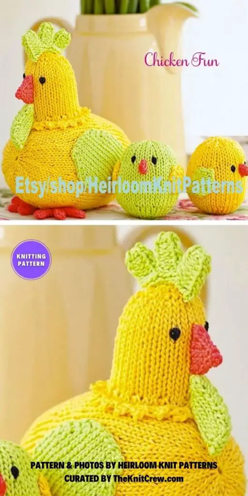 Mother Hen and Chicks Vintage Knitting Pattern - 7 Amazing Knitted Chicken Toy Patterns