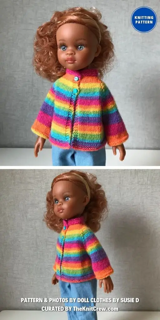 13_ Doll Jacket in Rainbow - 13 Adorable Knitted Doll Clothes Patterns