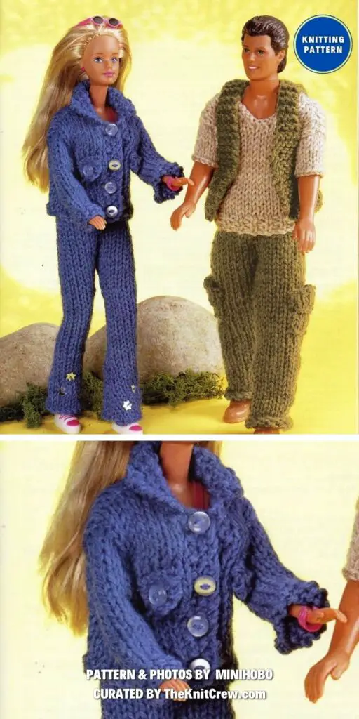 Barbie Jeans Jacket and Ken Trousers Sweater Waistcoat - 13 Adorable Knitted Doll Clothes Patterns
