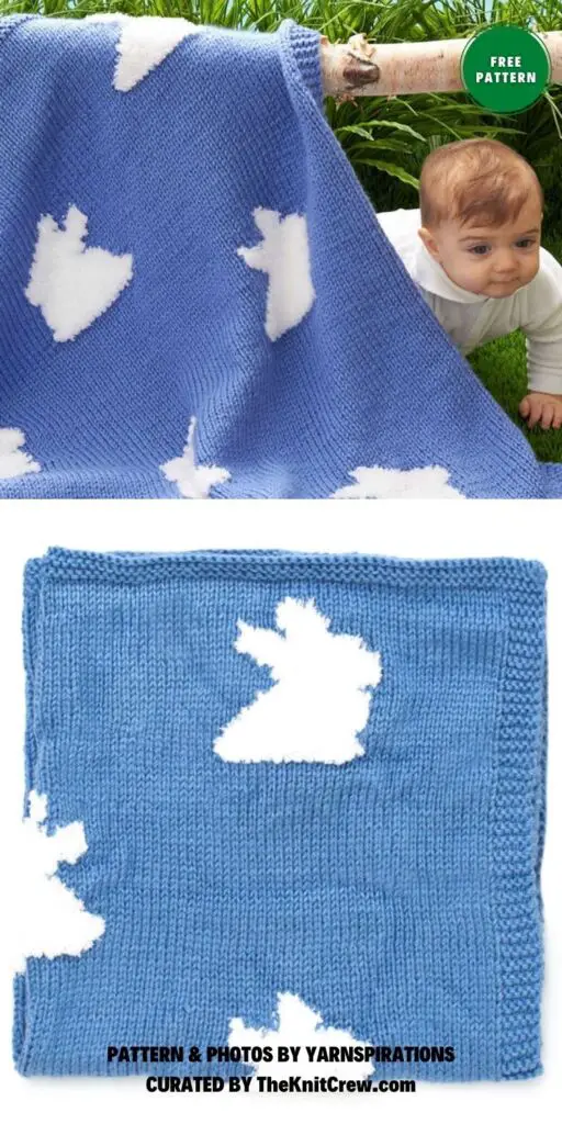 Bernat Bunny Hop Blanket - 8 Gorgeous Knitted Easter Baby Blanket Patterns