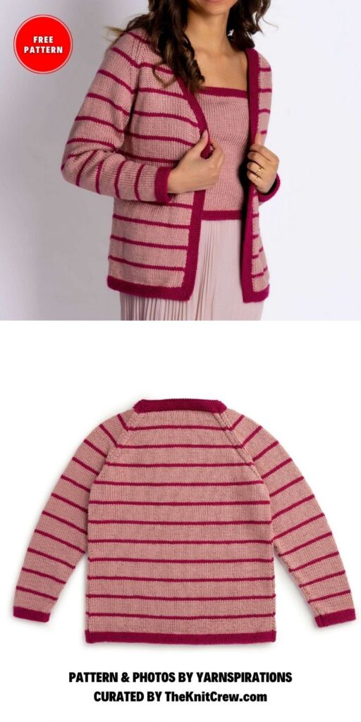 Caron Knit Contrast Trim Cardigan - 10 Knitted Bordered Cardigan Patterns For Women